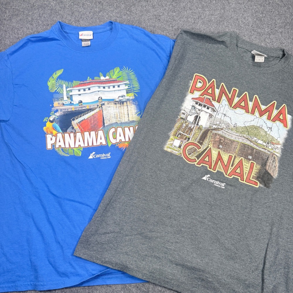 Carnival Cruise Panama Canal T-Shirt Bundle Mens Large Blue Grey Graphic 2 Pack